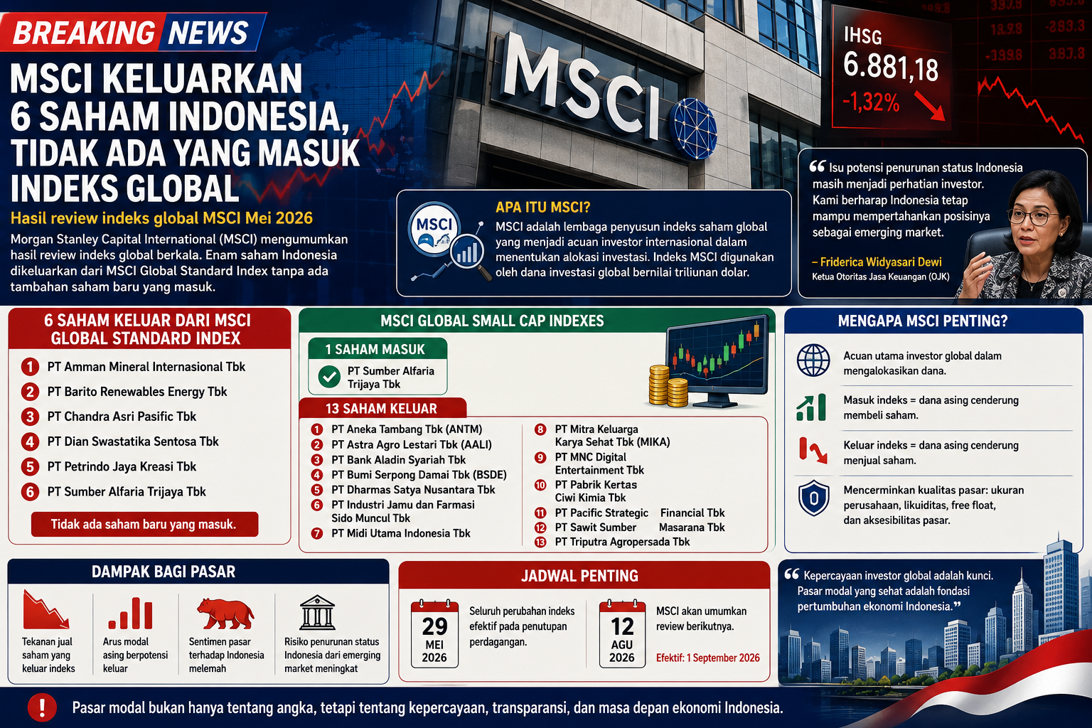MSCI Keluarkan Sejumlah Saham Indonesia, Pasar Soroti Kepercayaan Investor Global